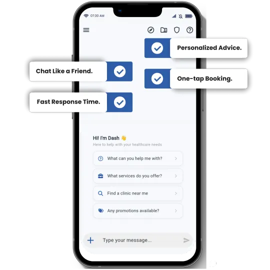 Dash AI chat interface showing personalized advice and fast response