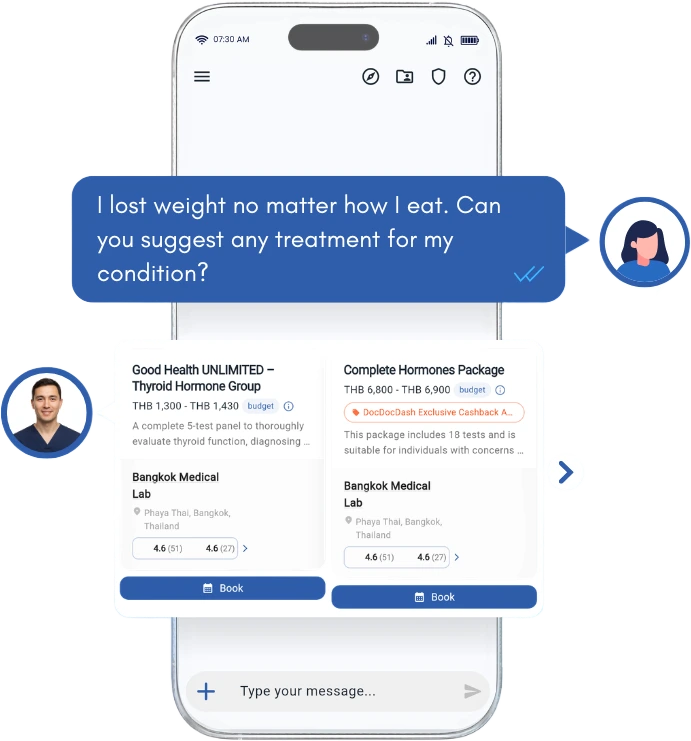 Dash AI shows personalised clinic matches for a patient's condition
